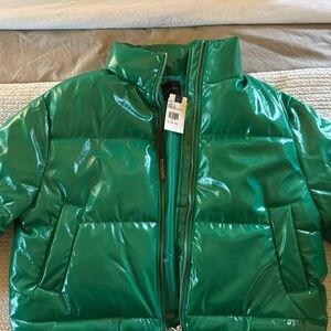 Patent Green Vegan Leather Puffer Jacket
